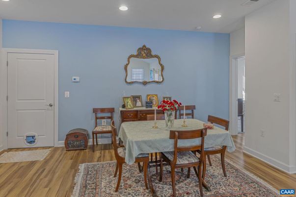 Dining room, Interior, Recessed Lighting, Wood Texture Flooring