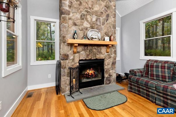 Fireplace, Interior, Stone Walls, Wood Texture Flooring