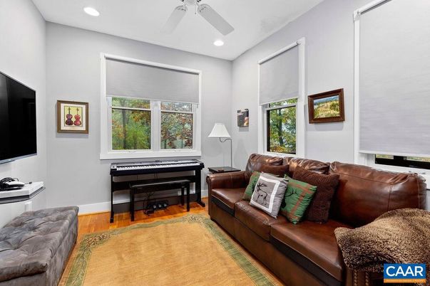 Interior, Living room, Piano, Recessed Lighting, Wood Texture Flooring