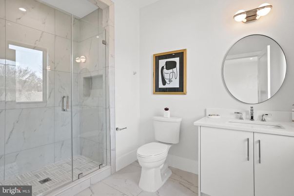 Bathroom, Dual Sink Vanities, Glass Shower, Interior, Marble, Marble Walls