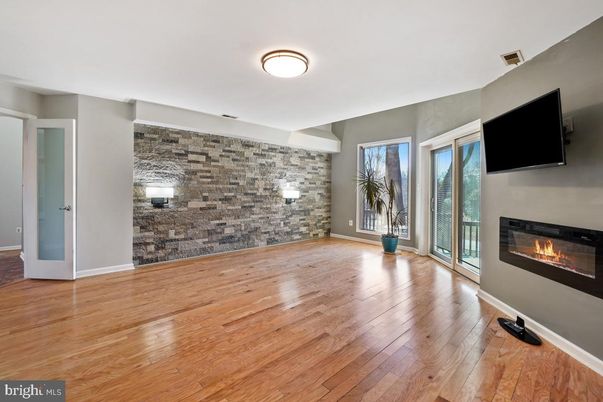 Empty room, Fireplace, Interior, Stone Walls, Wood Texture Flooring