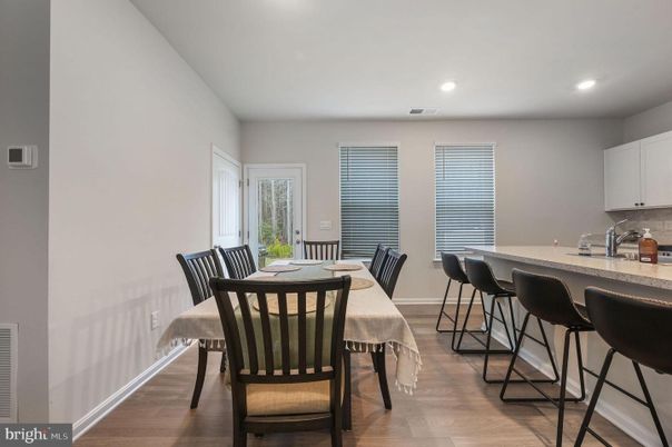 Dining room, Interior, Recessed Lighting, Wood Texture Flooring