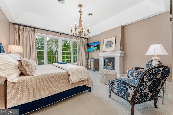 Bedroom, Chandelier, Fireplace, Interior