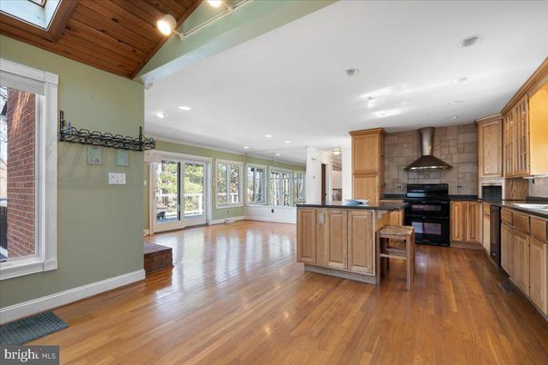 Interior, Kitchen, Recessed Lighting, Stone Walls, Wooden Ceilings, Wood Texture Flooring