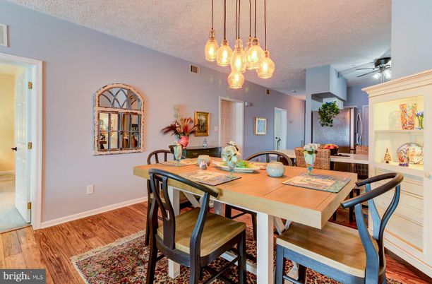 Dining room, Interior, Pendant Lights, Wood Texture Flooring