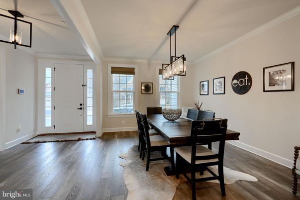 Dining room, Interior, Pendant Lights, Wood Texture Flooring