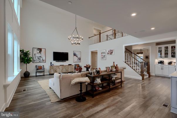 Chandelier, Interior, Living room, Recessed Lighting, Wood Texture Flooring