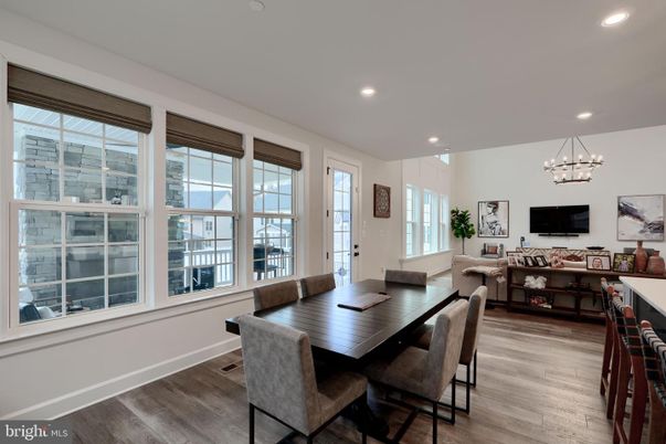 Chandelier, Dining room, Interior, Living room, Recessed Lighting, Wood Texture Flooring