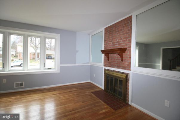 Empty room, Fireplace, Interior, Stone Walls, Wood Texture Flooring