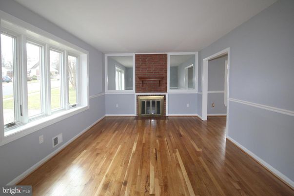 Empty room, Fireplace, Interior, Stone Walls, Wood Texture Flooring