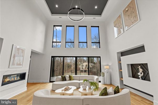 Fireplace, Interior, Living room, Pendant Lights, Recessed Lighting, Wood Texture Flooring