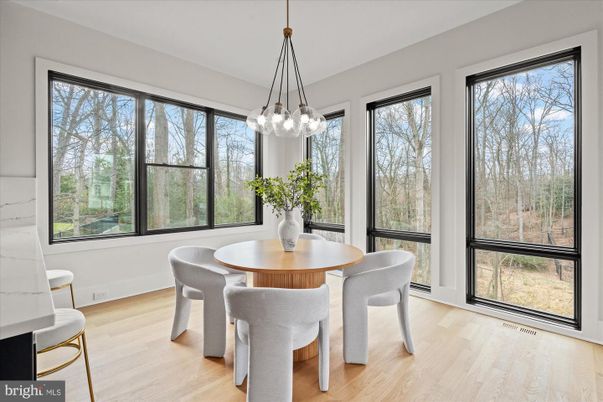 Dining room, Interior, Pendant Lights, Wood Texture Flooring