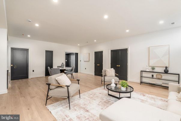 Dining room, Interior, Living room, Recessed Lighting, Wood Texture Flooring