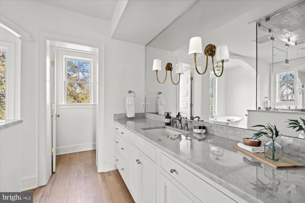 Bathroom, Dual Sink Vanities, Interior, Wood Texture Flooring