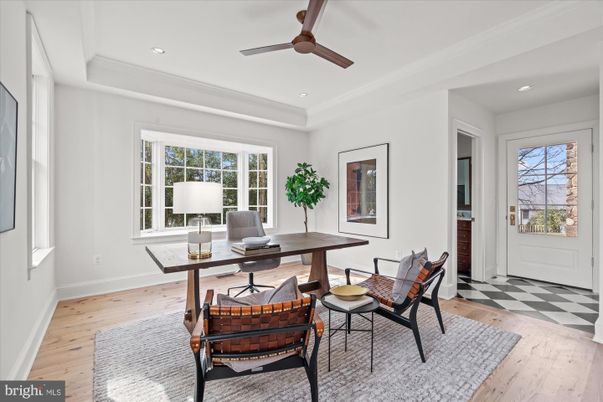 Home Office, Interior, Recessed Lighting, Wood Texture Flooring