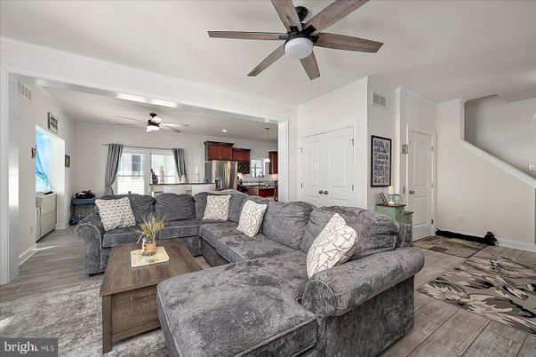 Interior, Kitchen, Living room, Recessed Lighting, Stainless Steel Appliances, Wood Texture Flooring