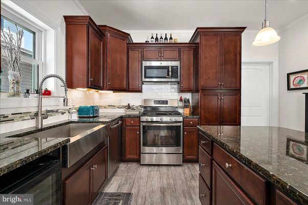 Interior, Kitchen, Pendant Lights, Stainless Steel Appliances, Wood Texture Flooring