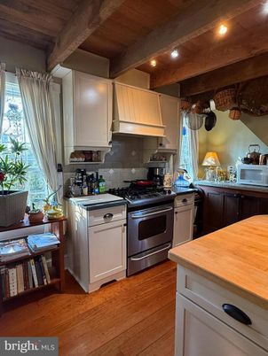 Interior, Kitchen, Recessed Lighting, Stainless Steel Appliances, Wooden Beams, Wooden Ceilings, Wood Texture Flooring