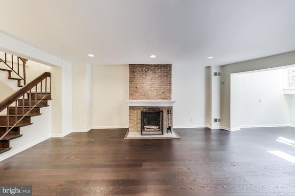 Empty room, Fireplace, Interior, Recessed Lighting, Wood Texture Flooring