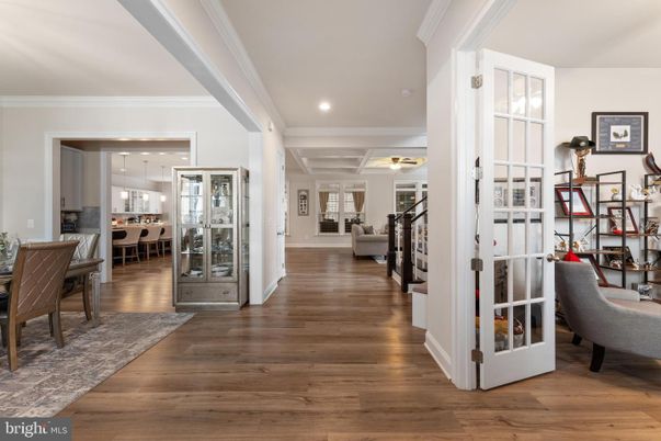 Dining room, Interior, Recessed Lighting, Wood Texture Flooring