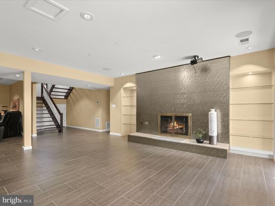 Fireplace, Interior, Recessed Lighting, Wood Texture Flooring