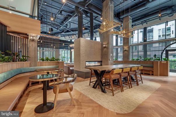 Dining room, Fireplace, Interior, Living room, Pendant Lights, Wood Texture Flooring