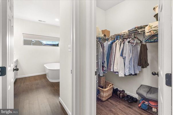 Bathroom, Free Standing Baths, Interior, Recessed Lighting, Walk-in Closets, Wood Texture Flooring