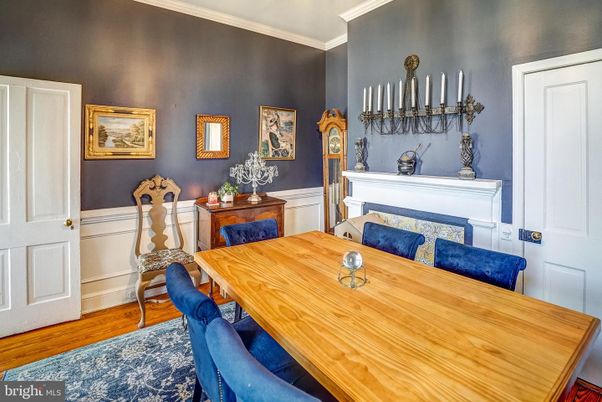 Dining room, Fireplace, Interior, Wood Texture Flooring