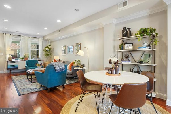 Dining room, Interior, Living room, Recessed Lighting, Wood Texture Flooring