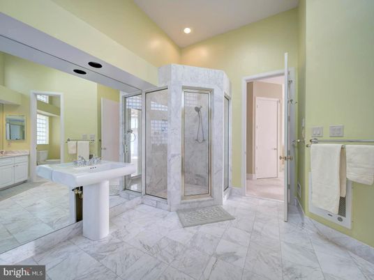 Bathroom, Glass Shower, Interior, Marble, Recessed Lighting