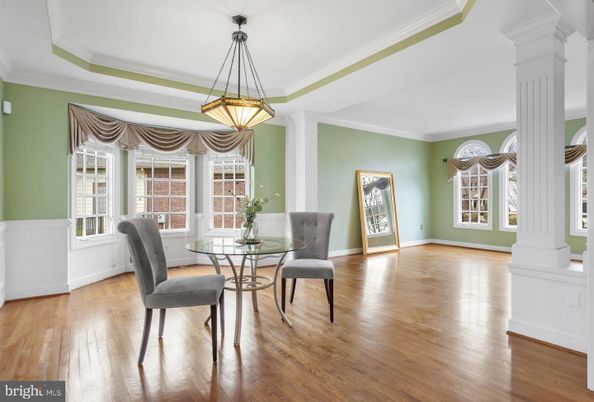 Dining room, Interior, Pendant Lights, Wood Texture Flooring