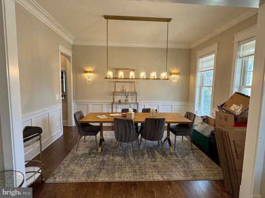Dining room, Interior, Pendant Lights, Wood Texture Flooring