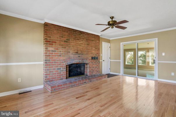 Empty room, Fireplace, Interior, Stone Walls, Wood Texture Flooring