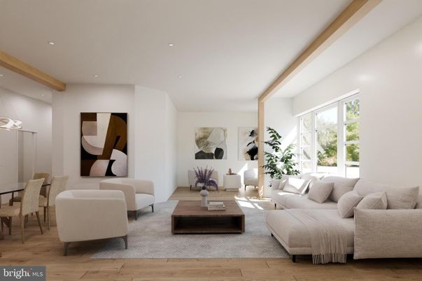 Dining room, Interior, Living room, Recessed Lighting, Wooden Beams, Wood Texture Flooring