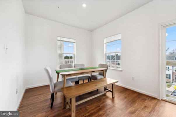Dining room, Interior, Recessed Lighting, Wood Texture Flooring