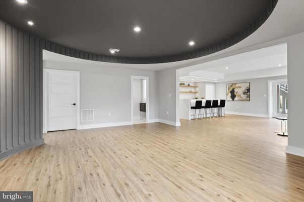 Empty room, Interior, Kitchen, Recessed Lighting, Wood Texture Flooring