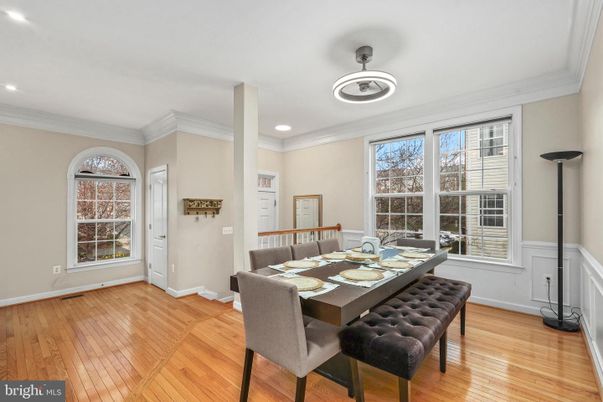 Dining room, Interior, Recessed Lighting, Wood Texture Flooring