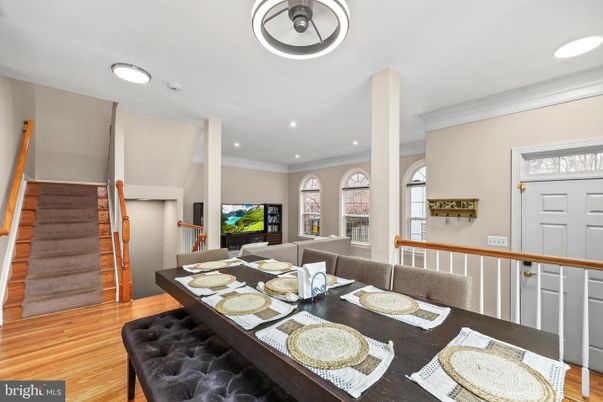 Dining room, Interior, Recessed Lighting, Wood Texture Flooring