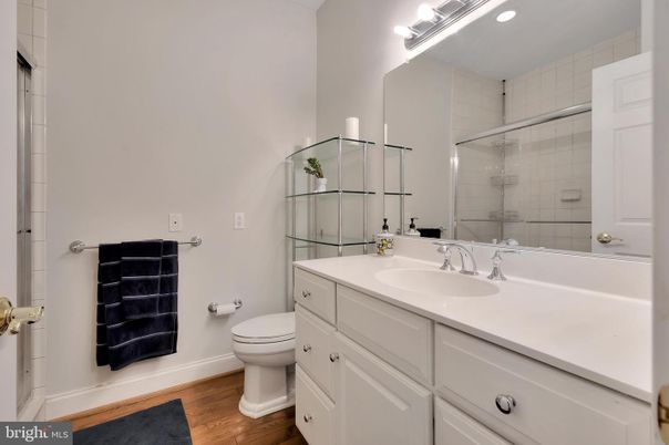 Bathroom, Glass Shower, Interior, Wood Texture Flooring