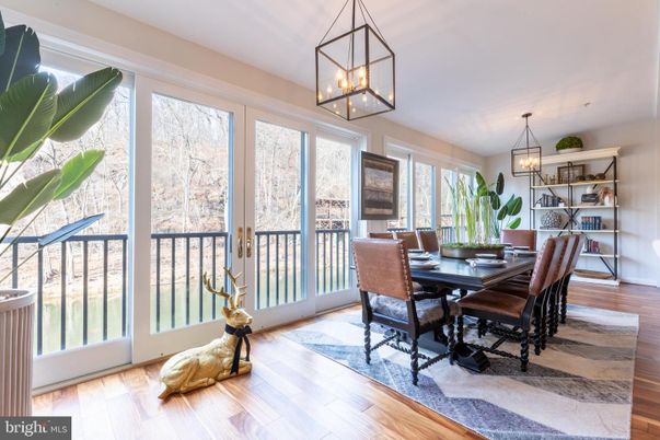 Dining room, Interior, Pendant Lights, Wood Texture Flooring