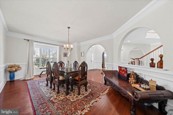 Chandelier, Dining room, Interior, Pendant Lights, Wood Texture Flooring