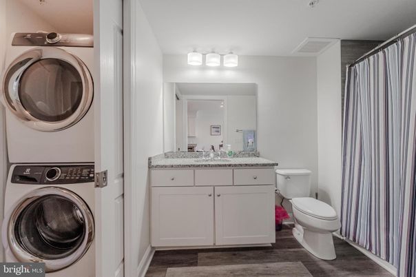 Bathroom, Interior, Utility Closets, Washer, Wood Texture Flooring