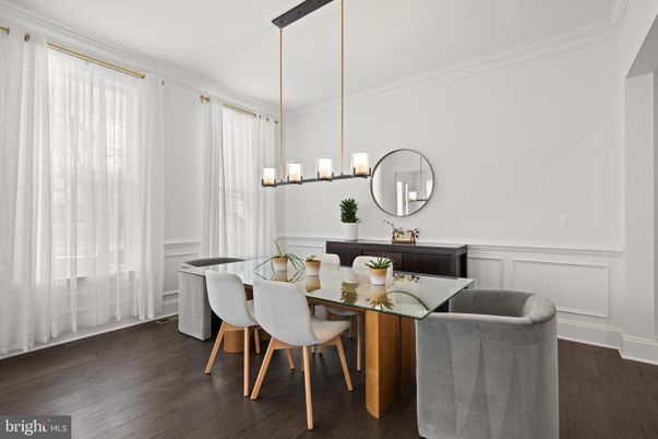 Dining room, Interior, Pendant Lights, Wood Texture Flooring