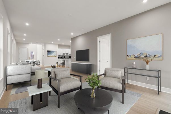 Interior, Living room, Recessed Lighting, Stainless Steel Appliances, Wood Texture Flooring