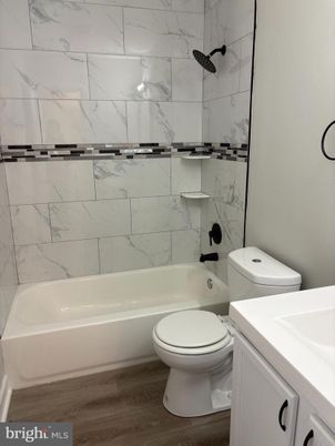 Bathroom, Interior, Marble Walls, Wood Texture Flooring