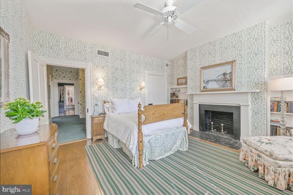 Bedroom, Fireplace, Interior, Wood Texture Flooring