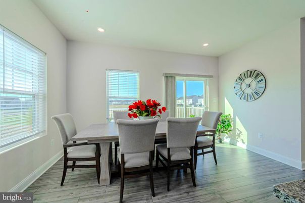 Dining room, Interior, Recessed Lighting, Wood Texture Flooring