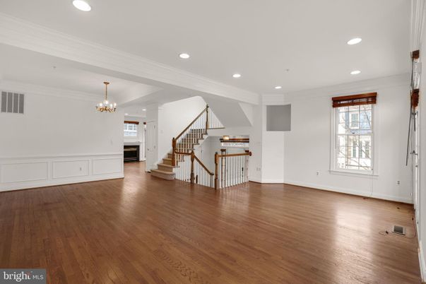 Chandelier, Empty room, Interior, Recessed Lighting, Wood Texture Flooring