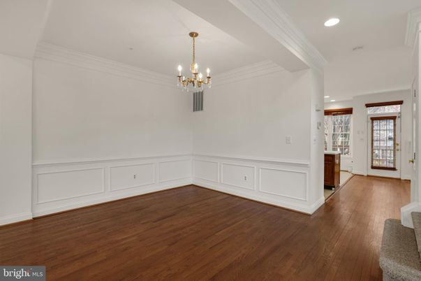 Chandelier, Empty room, Interior, Recessed Lighting, Wood Texture Flooring