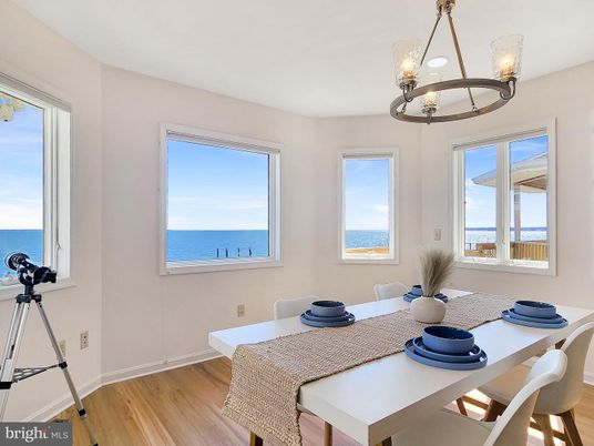 Chandelier, Dining room, Interior, Water, Wood Texture Flooring